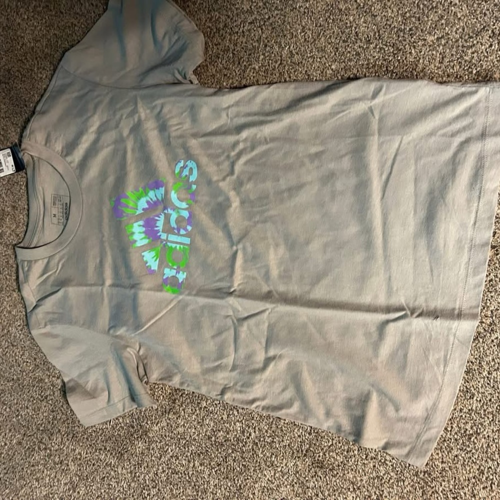 adidas Gray Tee with Multicolor Logo